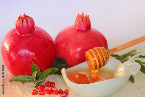 Plakat symbole święta rosh hashanah - miód i granat