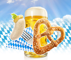 Wall Mural - Oktoberfest - Bier, Weißwurst und Brezel