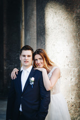 Bride and groom wedding poses in front of Pantheon, Rome, Italy