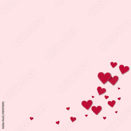 Red Stitched Paper Hearts Bottom Right Corner On Light Pink