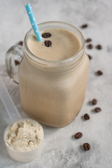 Wall Mural - Coffee vanilla protein shake smoothie in mason jar