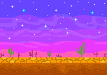 Wall Mural - Pixel art sunset in the desert.