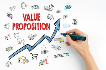 Wall Mural - Value Proposition Concept. Hand with marker writing