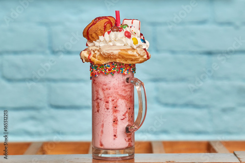 Marshmallow milk shake cocktail with whipped cream, cookies ...