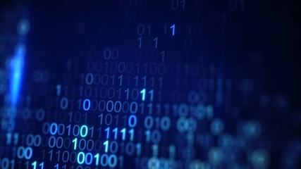 Scanning digital blue binary data code. Abstract information technology concept. Computer generated seamless loop animation. Close-up shot rendered with DOF 4k UHD (3840x2160)

