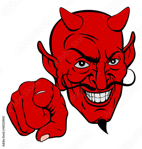Devil Pointing Cartoon Char...