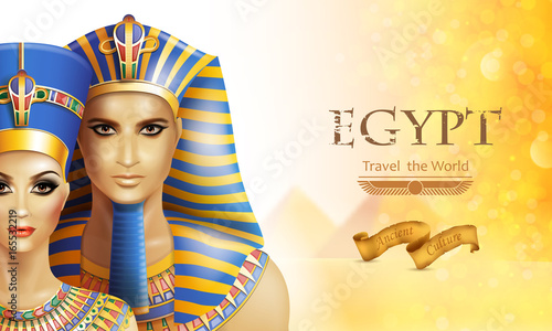 Cuadros en Lienzo Background with queen Nefertiti and pharaoh Tutankhamen.