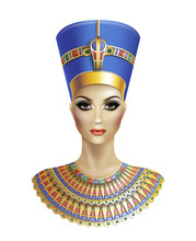 Egyptian Queen Nefertiti Isolated On White Background.