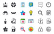 © blankstock - Petrol or Gas station services icons. Automated car wash signs. Hotdog sandwich and hot coffee cup symbols. Chat, Report and Calendar signs. Stars, Statistics and Download icons. Vector
