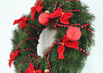 Wall Mural - Beautiful trendy Christmas wreath on light background