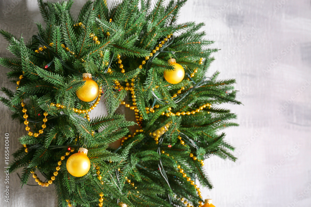 Beautiful trendy Christmas wreath on light background