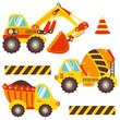 Cute set construction equipment for different purposes. Vector illustration isolated on white background