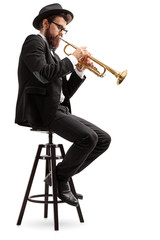 Wall Mural - Trumpet player sitting on a chair