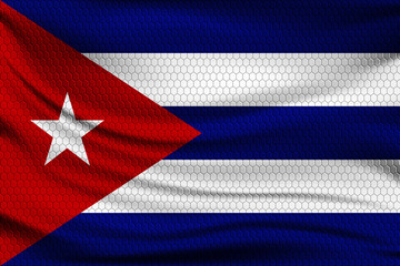 Poster - National flag of Cuba on wavy fabric with a volumetric pattern of hexagons. Vector illustration.