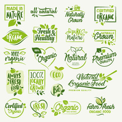 organic food, farm fresh and natural product labels and badges collection for food market, ecommerce