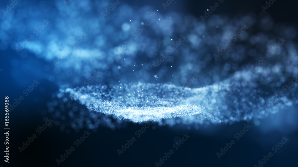 Dark green blue and glow particle circle abstract background with light ...