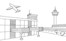 Airport Graphic Black White Sketch Illustration Vector