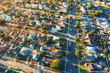 Sticker - Aerial view of of a residential neighborhood in Hawthorne, in Los Angeles, CA
