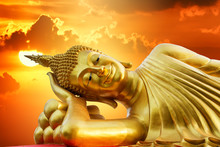 Thailand Buddha Statue Sunset Background