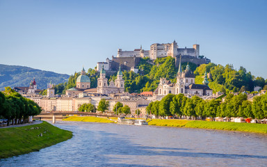 Wall Mural - Beautiful view of Salzburg,  Fortress Hohensalzburg  and Salzach river in summer, Salzburg, Salzburger Land, Austria