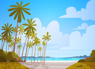 Wall Mural - Sea Shore Beach Beautiful Seaside Landscape Summer Vacation Concept Flat Vector Illustration