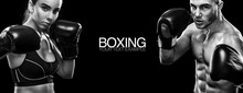 Two Sportsmans Boxers On Black Background. Copy Space. Sport Concept.