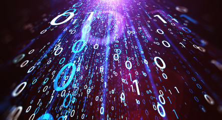 Binary code background/Colored bytes of binary code flying through a vortex, background code depth of field