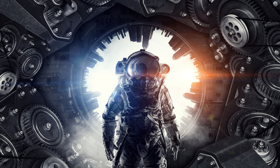 Wall Mural - astronaut in fantasy world. mixed media