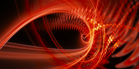 Abstract background element. Fractal graphics. Dynamic composition of curves, blurs and halftone effect. Red and black colors.