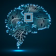 Abstract technological glowing brain. Cpu. Circuit board. Vector