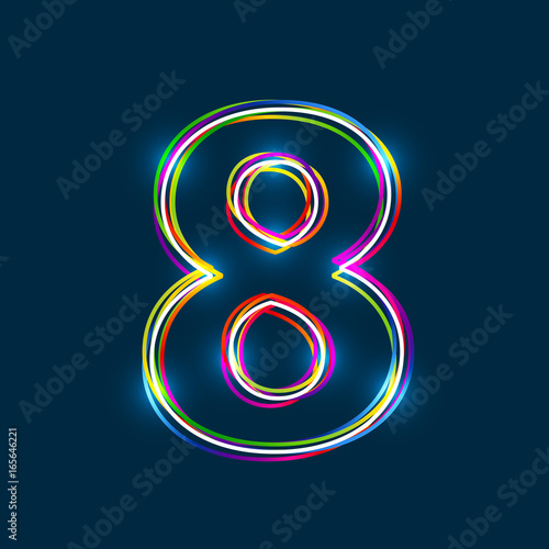 Fotomural Number 8 - Vector multicolored outline font with glowing effect isolated on blue background