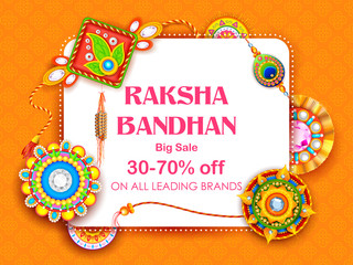 Sticker - Sale and promotion banner poster with Decorative Rakhi for Raksha Bandhan, Indian festival of brother and sister bonding celebration