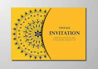 blue lace on gold background vintage card mandala design vector