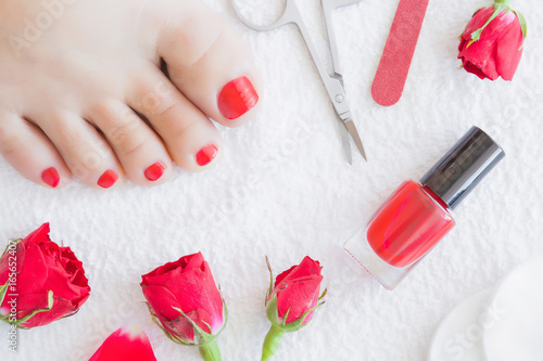 Cares About Woman S Foot Nails Pedicure Beauty Salon Scissors Cares About Woman S Foot Nails Pedicure Beauty Salon Scissors Nail File Red