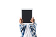 © LIGHTFIELD STUDIOS - cute african american boy holding digital tablet with blank screen isolated on white