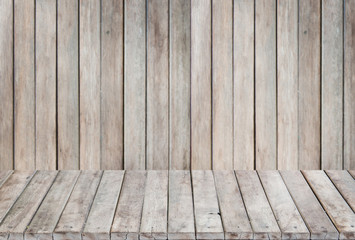 Poster - Old wooden table or wooden floor on the wooden wall backgrounds.