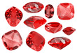 set of ten red ruby gems on white