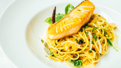 Sticker - Spaghetti and Pasta with salmon fillet meat