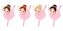 Vector Cute Little Ballerinas With Various Hair Colors