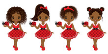 Vector Cute Little African American Girls With Various Hair Colors