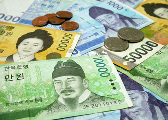 South Korean won currency money exchange. Finance business currency exchange concept.