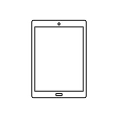 Isolated black outline tablet on white background. Line icon.