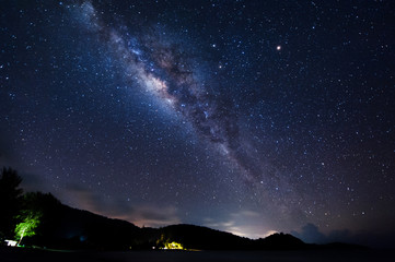 night sky with milky way. image contain visible noise due to high iso. soft focus due to wide apertu