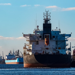 Canvas Print - Black cargo ship