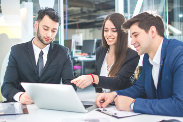 Wall Mural - Business people working together in modern office.