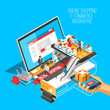 © Formfrom.design - Online shopping isometric shadow illustration with mobile phone, laptop, stores orders isolated vector illustration