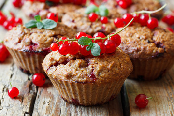 Wall Mural - Healthy muffins with red currants