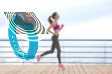 Poster - Young woman running on pier