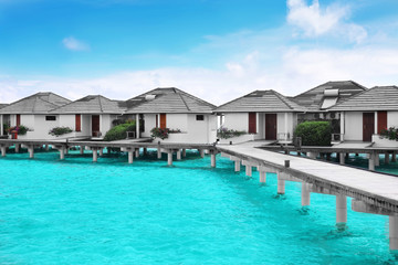 Poster - Modern beach houses on piles at tropical resort