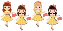 Vector Cute Little Girls With Various Hair Colors In Retro Style
